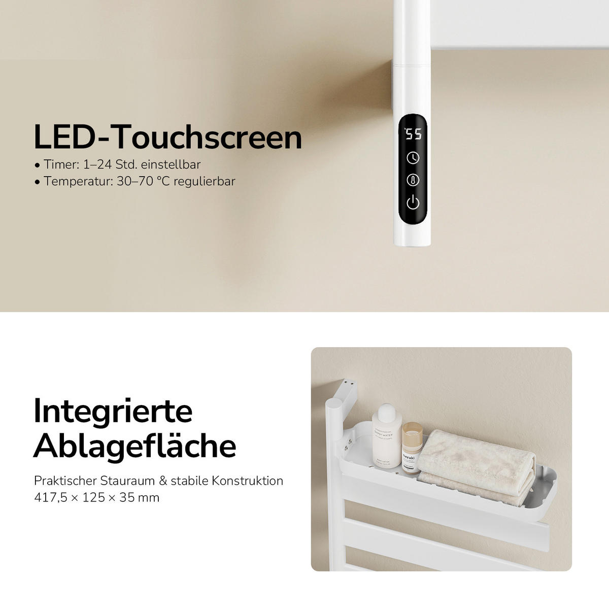 HEIZKÖRPER Handtuchheizkörper Intelligentes Heizsystem mit Ablage Weiß 76/45 cm - Weiß, Metall (45/76/14cm) - EMKE