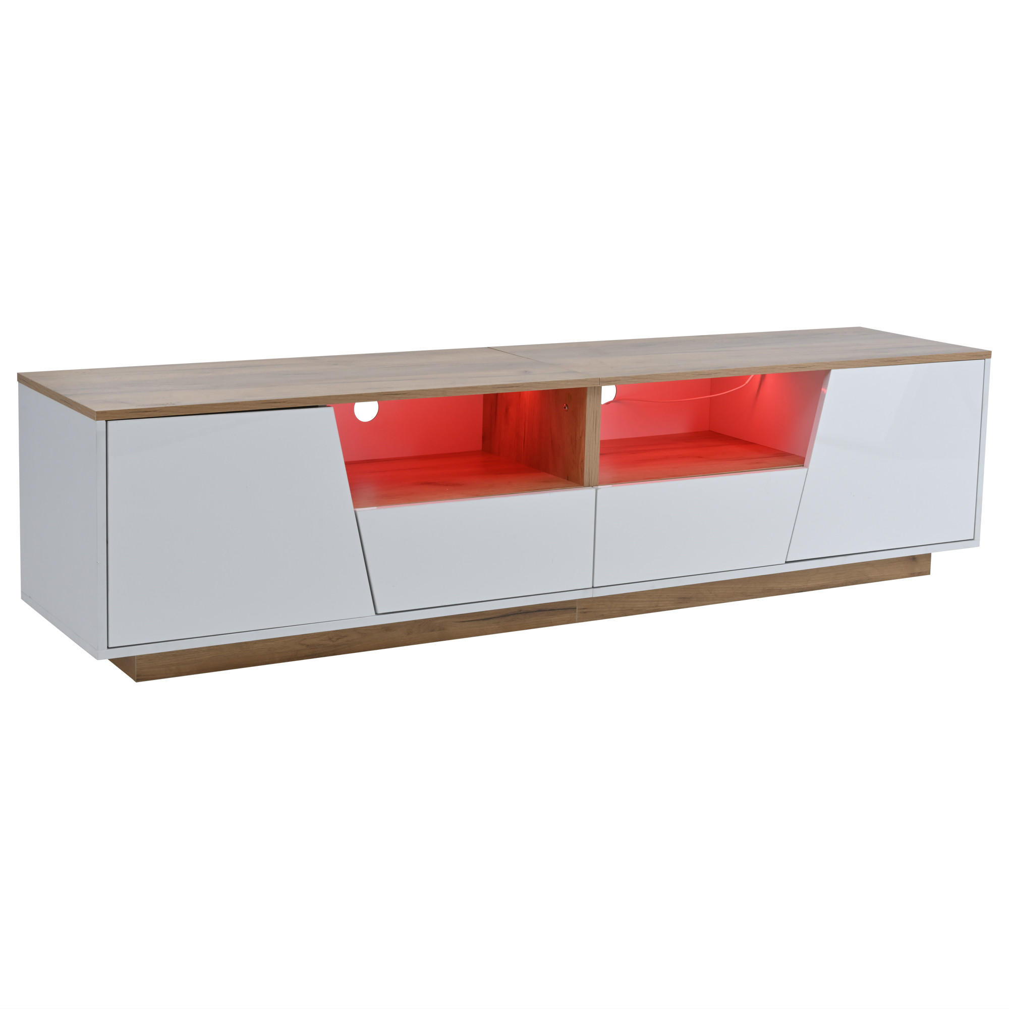 LOWBOARD DE-40365 2 Schubladen mit LED und Hochglanz Weiß - Weiß, Holzwerkstoff (180/46/40cm) - ComfortXL