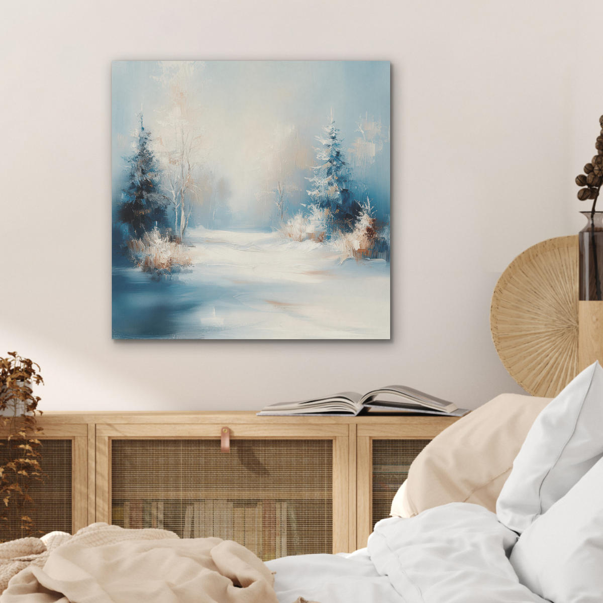 AKUSTIKBILD Wald - Winter - Natur - Abstrakt - Schnee Wandbilder 60x60 cm - Weiß, Kunststoff (60/60/0.9cm) - MuchoWow