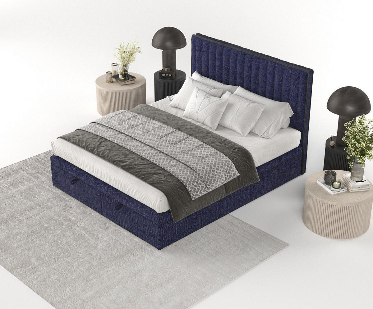POLSTERBETT Keva mit Stauraum 120/200 cm Marineblau im Alta Stoff - Schwarz/Dunkelblau, Holz/Holzwerkstoff (120/200cm) - AltaBeds