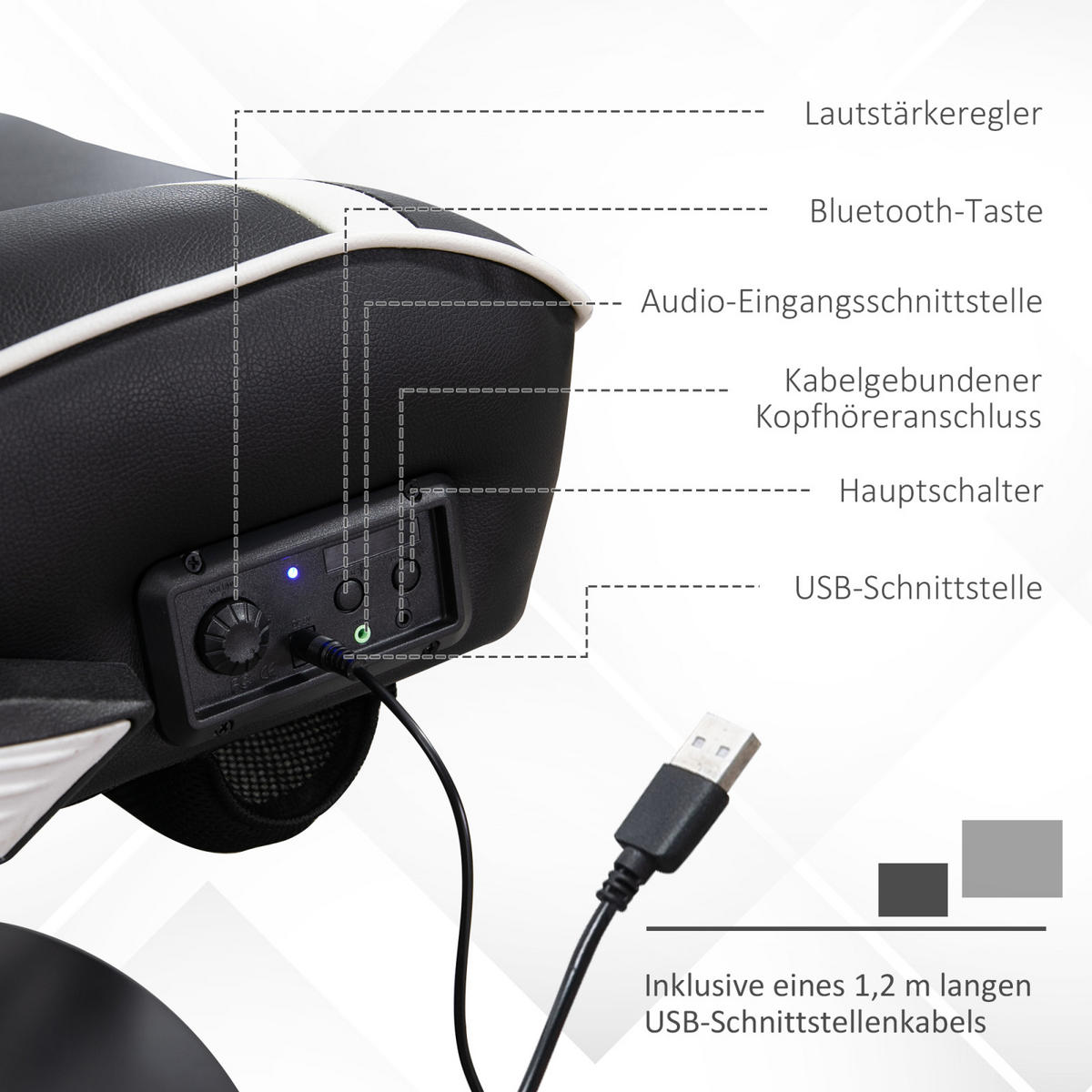 GAMING Stuhl mit runder Bodenplatte, drehbar & neigbar, ergonomischer Sessel, Schwarz-Weiß - Weiß, Leder (69/112/73cm) - BRILVERDE