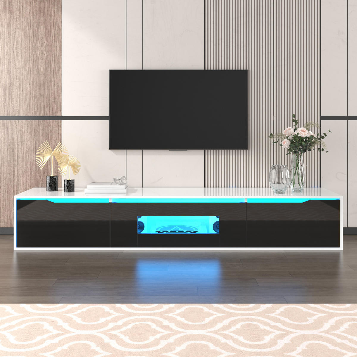 TV-SCHRANK mit LED 180 x 35 x 30 cm Hochglanz Schwarz-Weiß - Weiß, Holzwerkstoff (35/30/180cm) - Beauniv