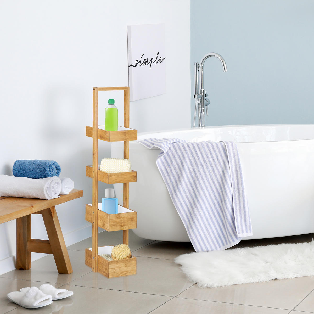 BADREGAL - Hellbraun, Holz/Holzwerkstoff (25.5/88.5/18.5cm) - Relaxdays