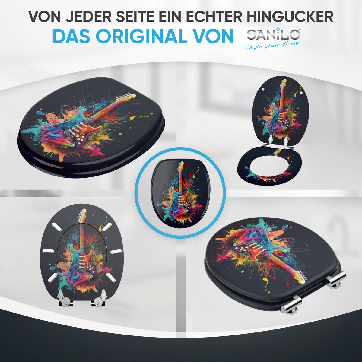 WC Sitz mit Absenkautomatik Guitar - Schwarz, Holzwerkstoff (38/6/47cm) - Sanilo