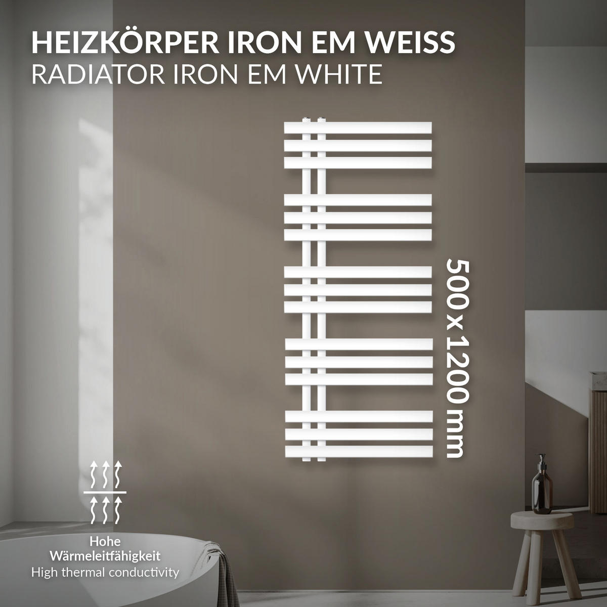 BADHEIZKÖRPER Iron EM 500x1200 Weiß - Weiß, Metall (50/120/3cm) - LuxeBath