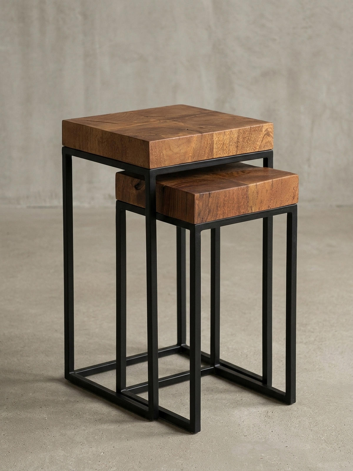 BEISTELLTISCH Set – 2-teilig Massivholz Metall handgefertigt Industrial - Schwarz/Braun, Holz/Metall (30/30/60cm) - KADIMA DESIGN