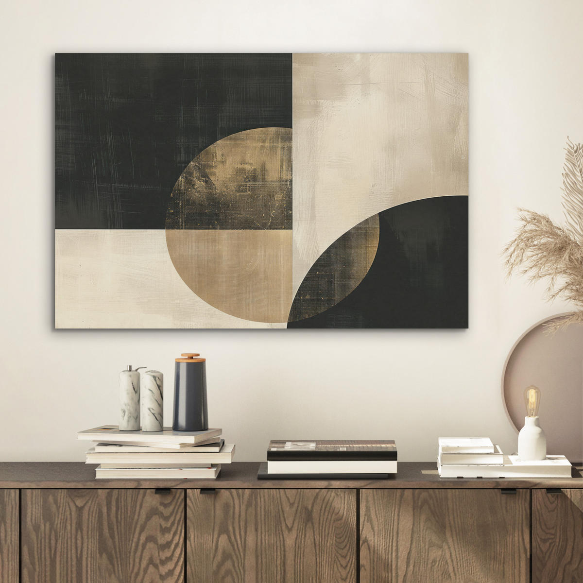 AKUSTIKBILD Abstrakt - Geometrische Formen - Schwarz - Gold Wanddeko 70x50 cm - Ecru, Kunststoff (70/50/0.9cm) - MuchoWow