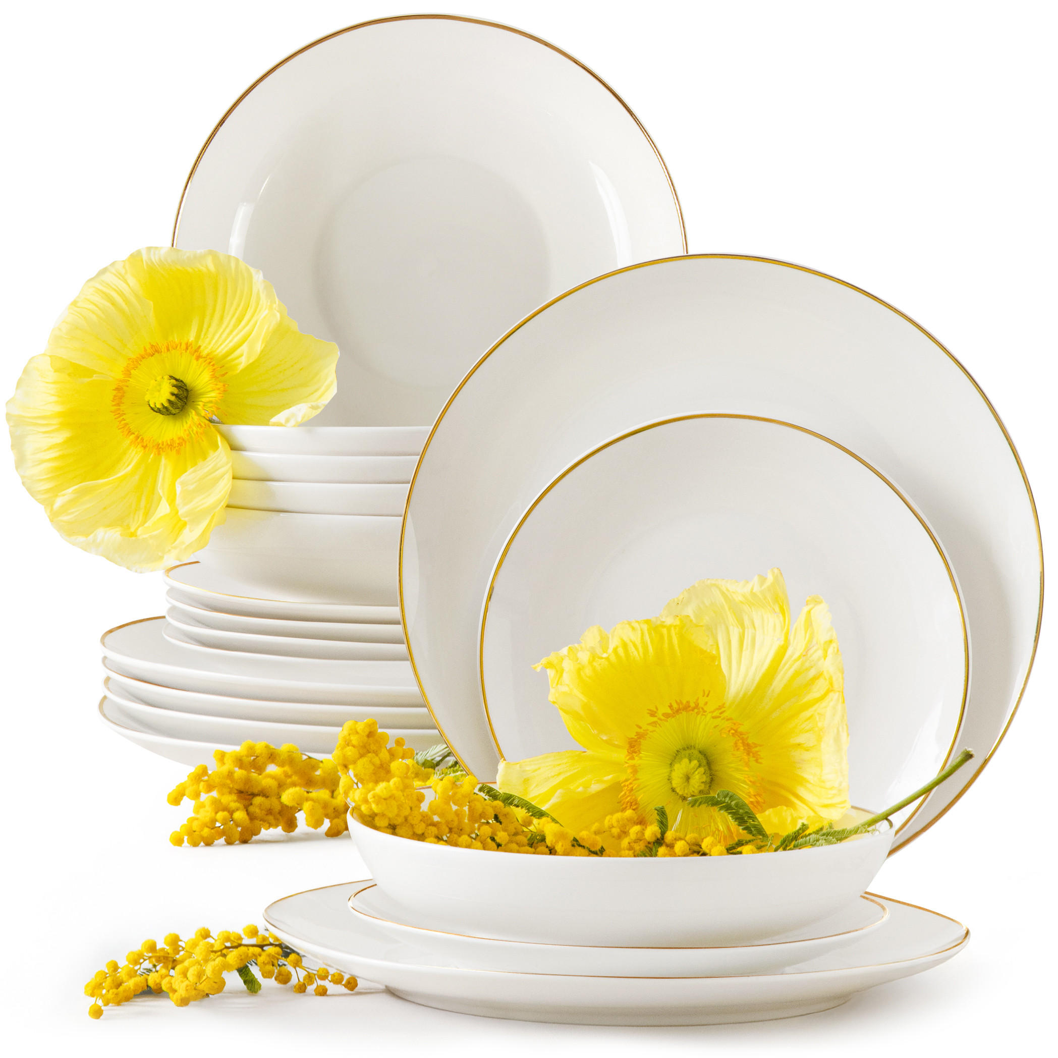 TAFELSERVICE AD BELLA, 6 Personen, 18-tlg - Ecru/Goldfarben, Keramik (26/5/26cm) - KONSIMO®