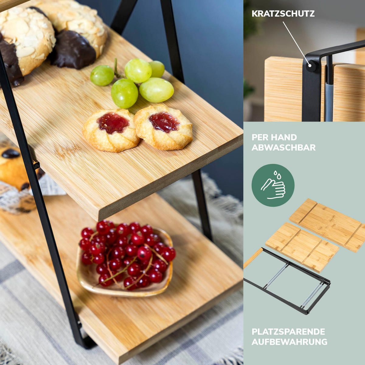 ETAGERE, Metall, Bambus - Schwarz, Holz (2/32cm) - eluno