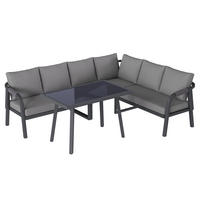 GARTEN-ESSGRUPPE 6 Personen Ecksofa Esstisch Stahl Grau - Grau, Textil - FLIEKS