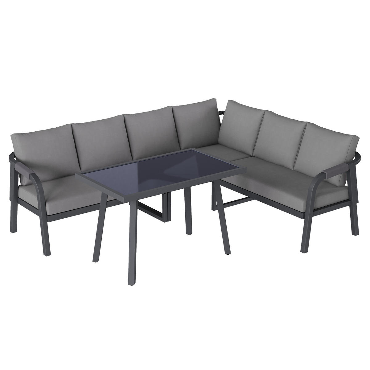 GARTEN-ESSGRUPPE 6 Personen Ecksofa Esstisch Stahl Grau - Grau, Textil - FLIEKS