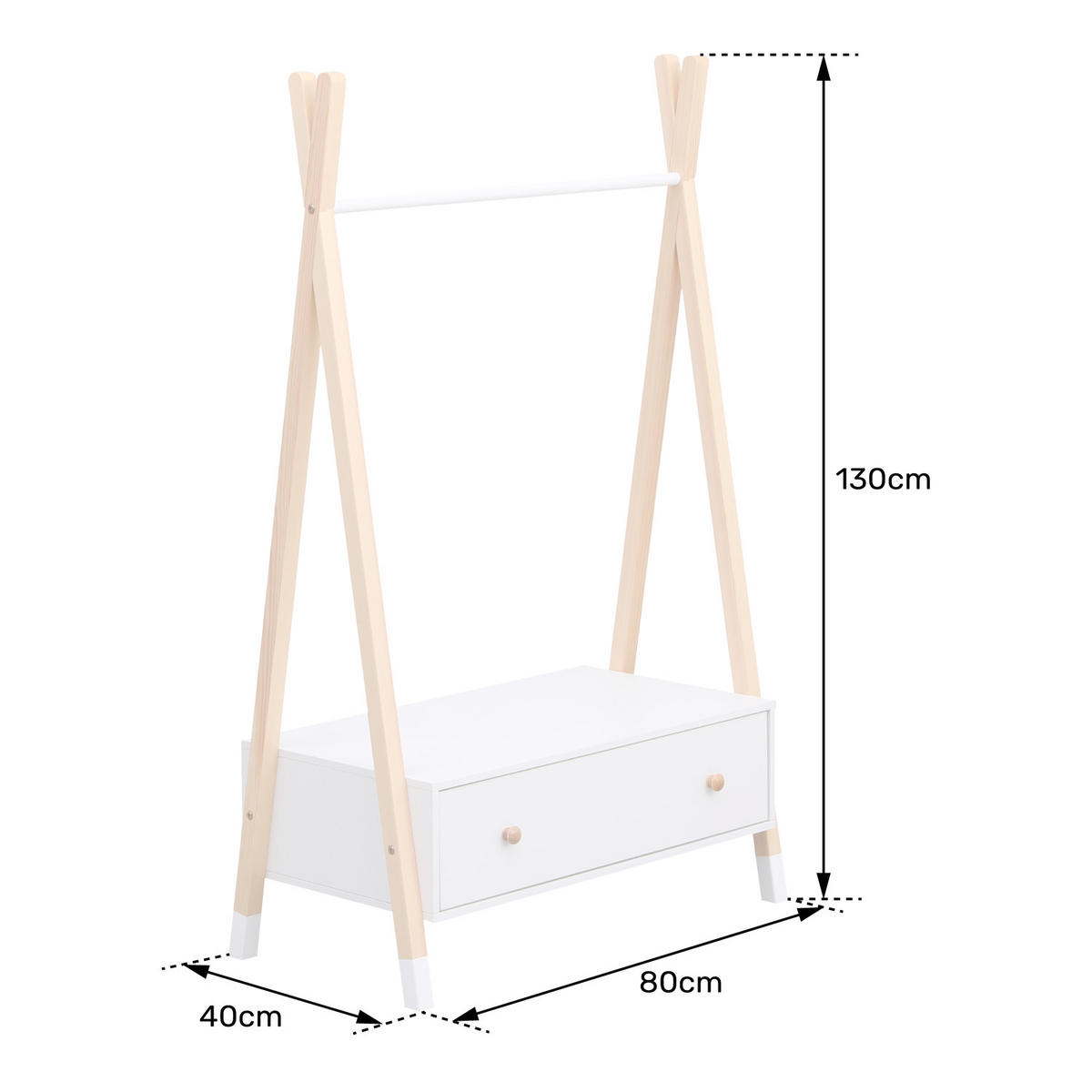 KINDERGARDEROBE Lou Weiß und Holz - Weiß, Holzwerkstoff (40/130/80cm) - Happy Garden