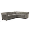 ECKSOFA Chesterfield Cleo Blink Grau Samt mit Kristallsteppung und braunen Massivholzfüßen - Ottomane Rechts - Braun/Grau, Holz/Textil (264/210cm) - S-Style Möbel