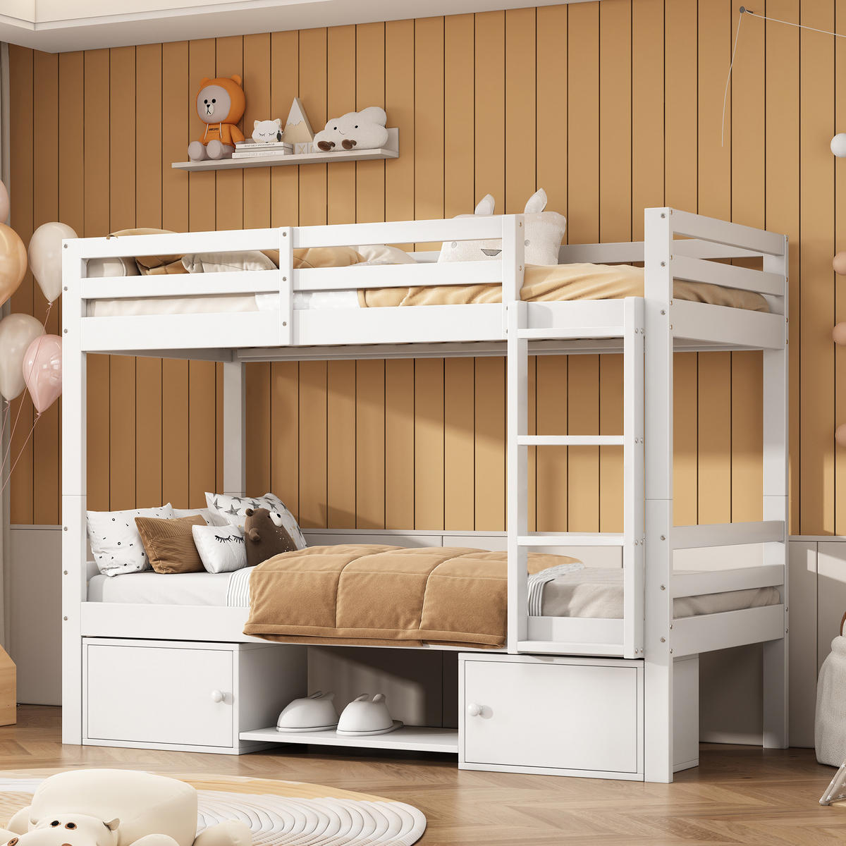 ETAGENBETT 90/200 cm in Weiß mit Stauraum und teilbarer Konstruktion - Weiß, Holzwerkstoff (90/200cm) - Flora Grace