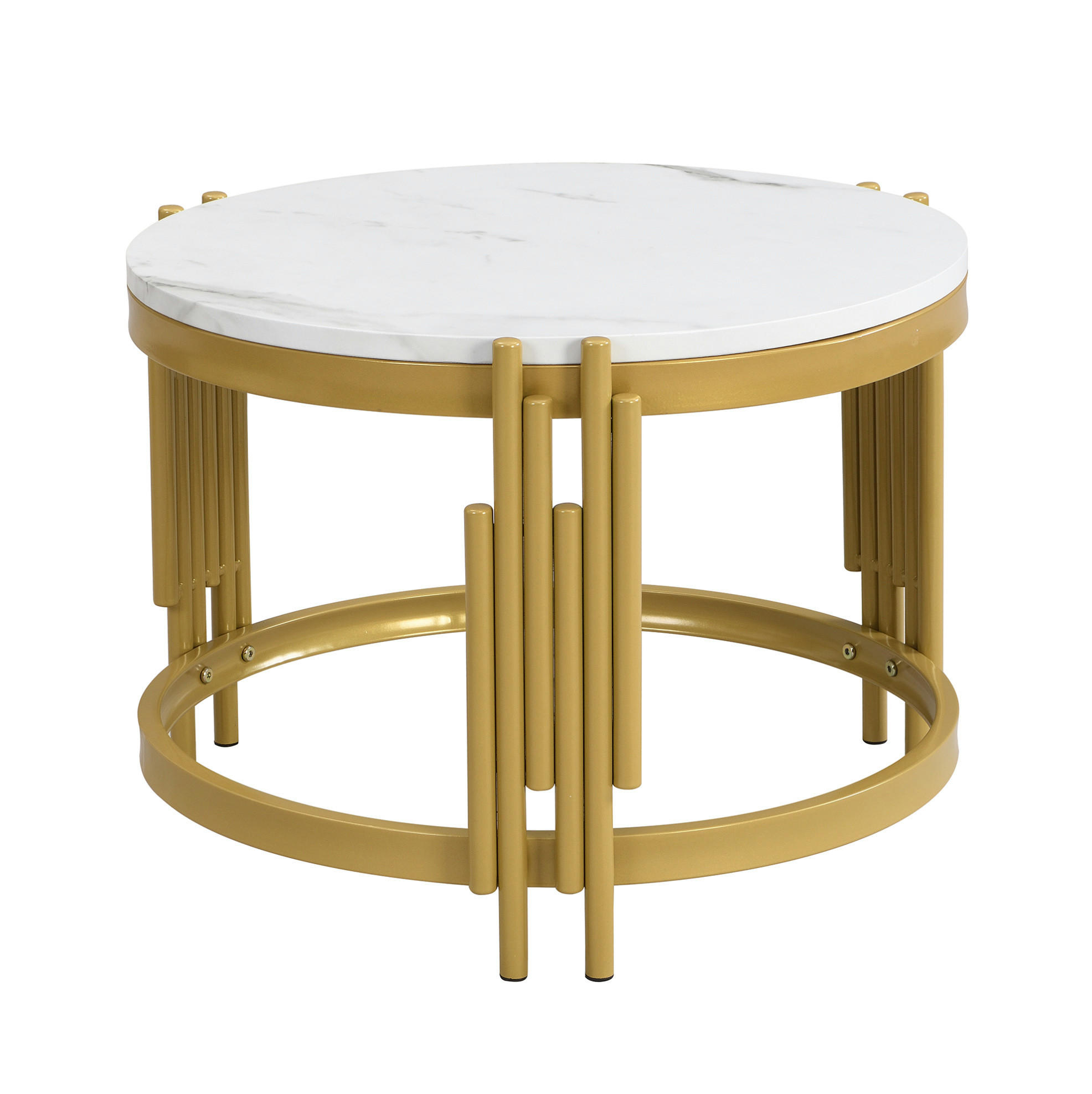 COUCHTISCH 2er-Set nestbar rund Marmoroptik Weiß Messing - Weiß, Metall (71.5/71.5/44cm) - Meubliv