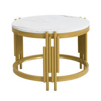 COUCHTISCH 2er-Set nestbar rund Marmoroptik Weiß Messing - Weiß, Metall (71.5/71.5/44cm) - Meubliv
