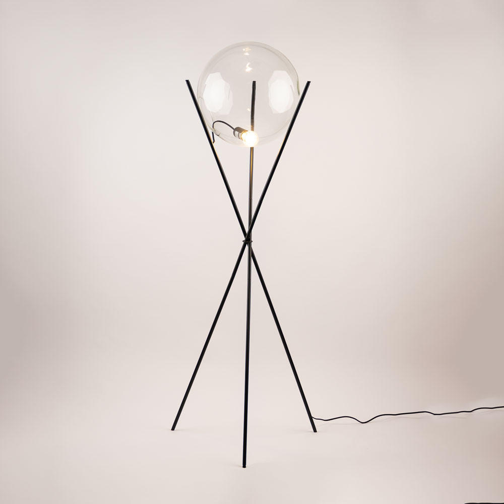STEHLAMPE Orb Tripod Klar/Schwarz - Klar, Glas (40/40/160cm) - s.luce