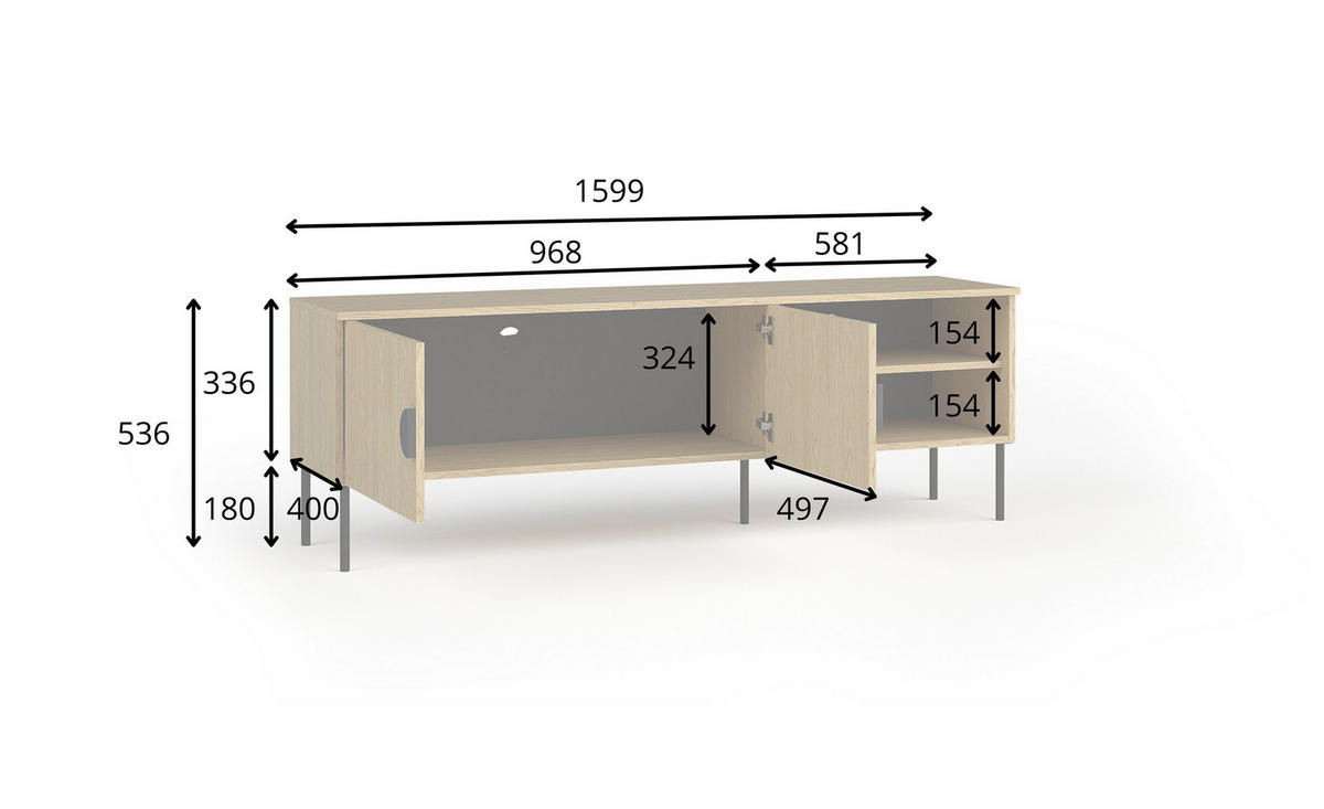 LOWBOARD AXIS 159,9/53,6/40 cm, Eichefarben - Eichefarben, Holzwerkstoff (159.9/53.6/40cm) - MASSENO