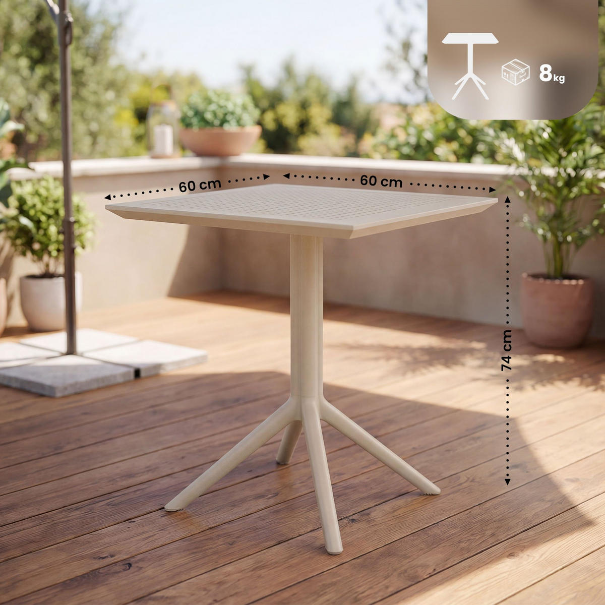 GARTENTISCH eckig 60/60/74 cm Kunststoff taupe - Taupe, Kunststoff (60/60/74cm) - CLP