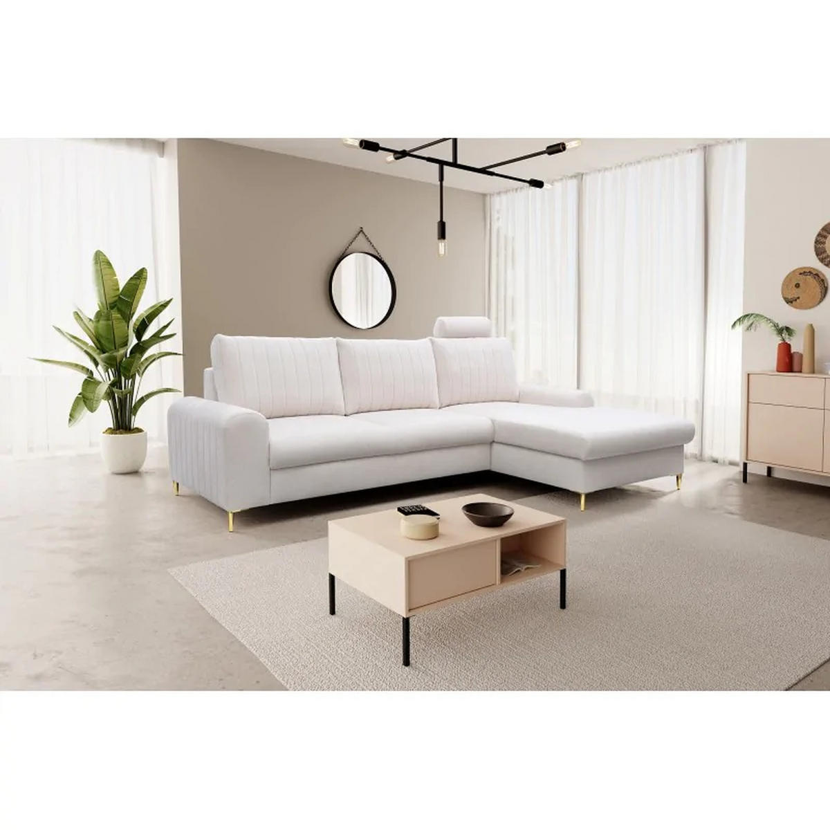 ECKSOFA Creme MANGO Mit Schlaffunktion Rechts - Beige, Naturmaterialien/Textil (251/164cm) - Sepro Meble