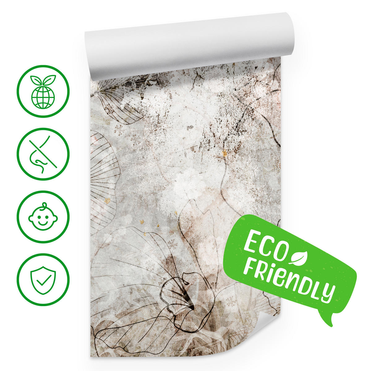 FOTOTAPETE für Wohnzimmer Vintage Blätter Blumen Beton Abstrakt 450x315 - Gelb/Orange, Papier (450/315cm) - Muralo