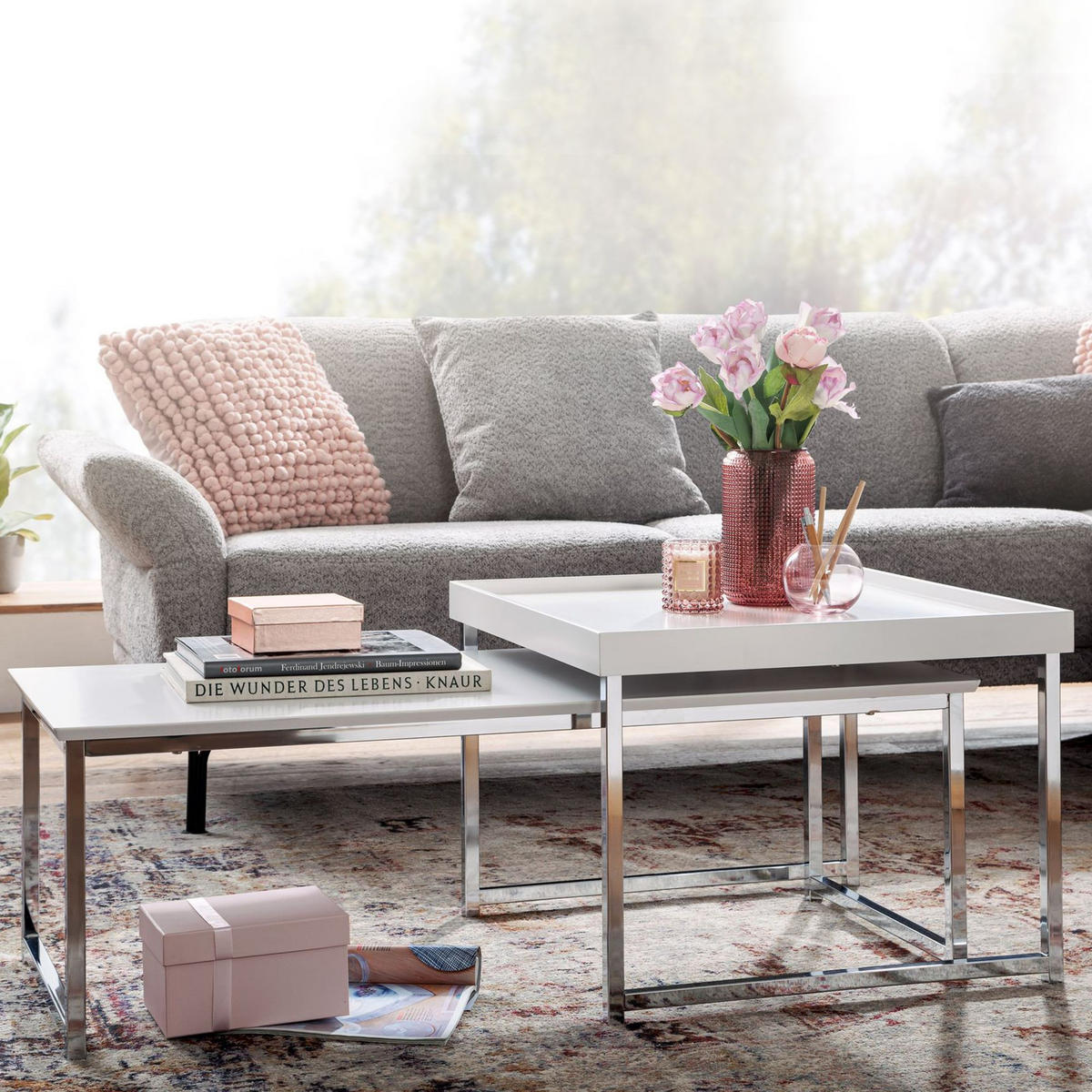 COUCHTISCH 2er-Set eckig ATEF Sofatisch - Weiß, Holzwerkstoff (110/48/37cm) - tinkaro