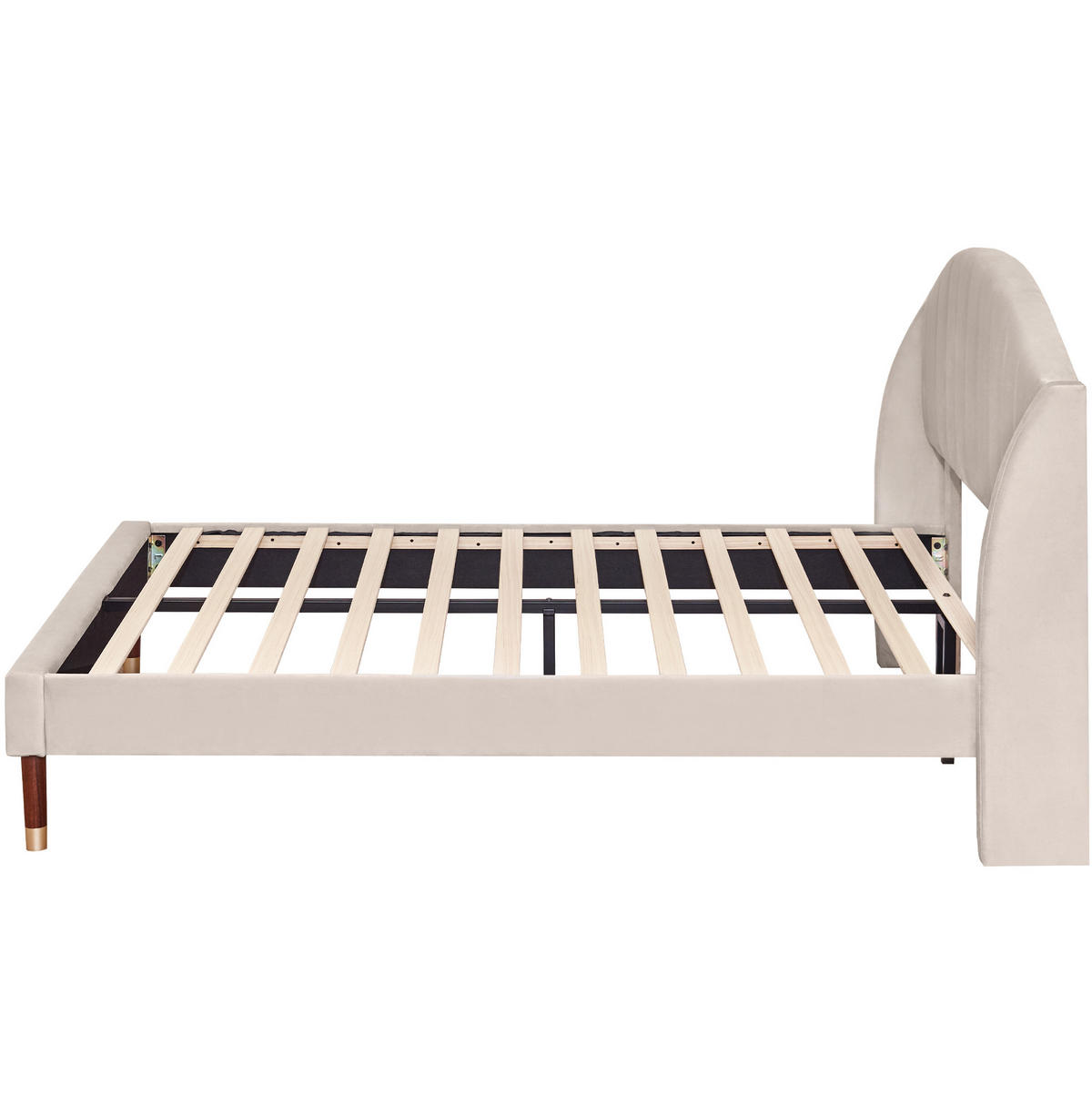 SAMT-POLSTERBETT 140/190 cm Beige mit gepolstertem Kopfteil & Lattenrost - Beige, Textil (140/190cm) - BEAOK