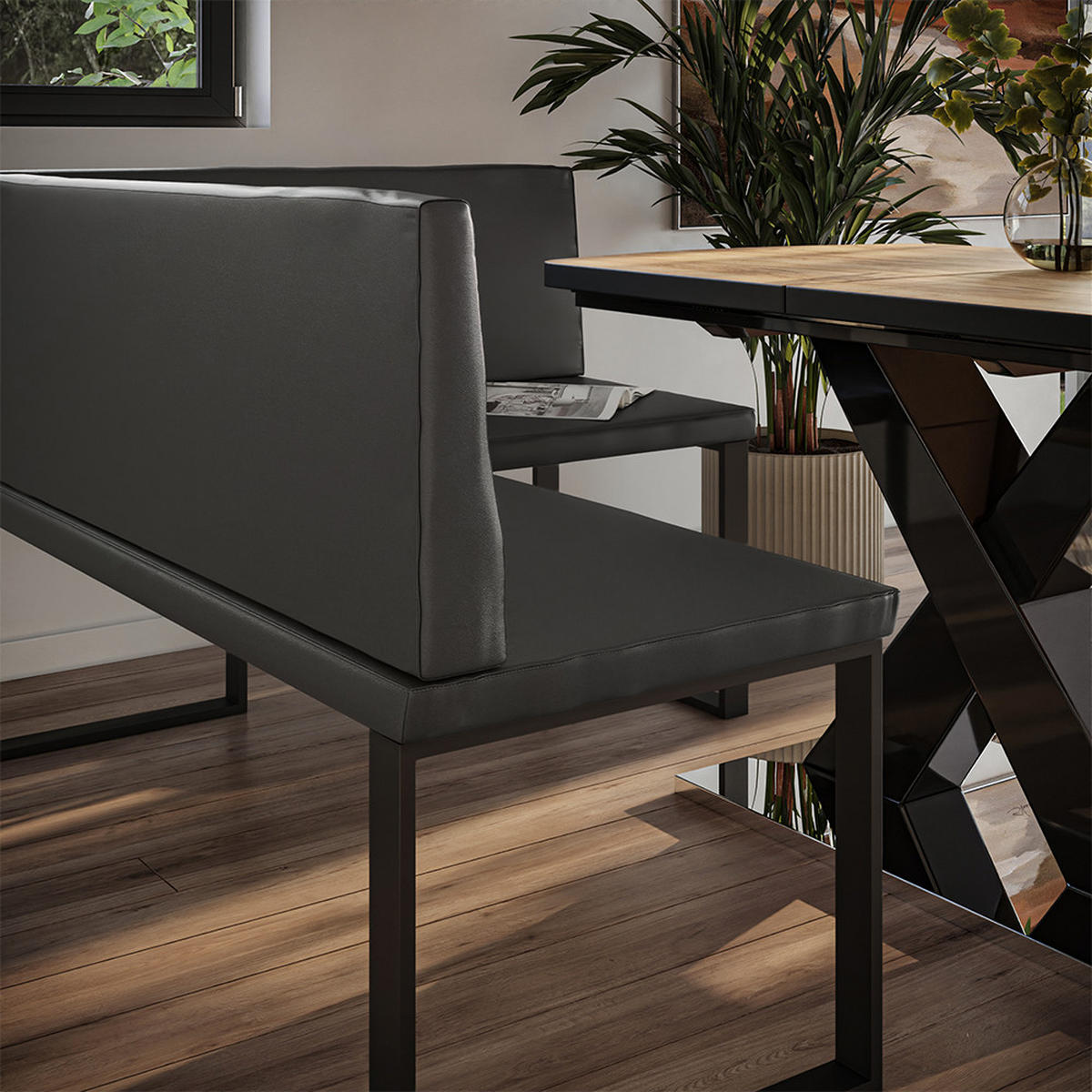 ESSZIMMER-ECKBANK Ravon Schwarz 120 x 150 cm - Schwarz, Textil (120/87/150cm) - Vicco