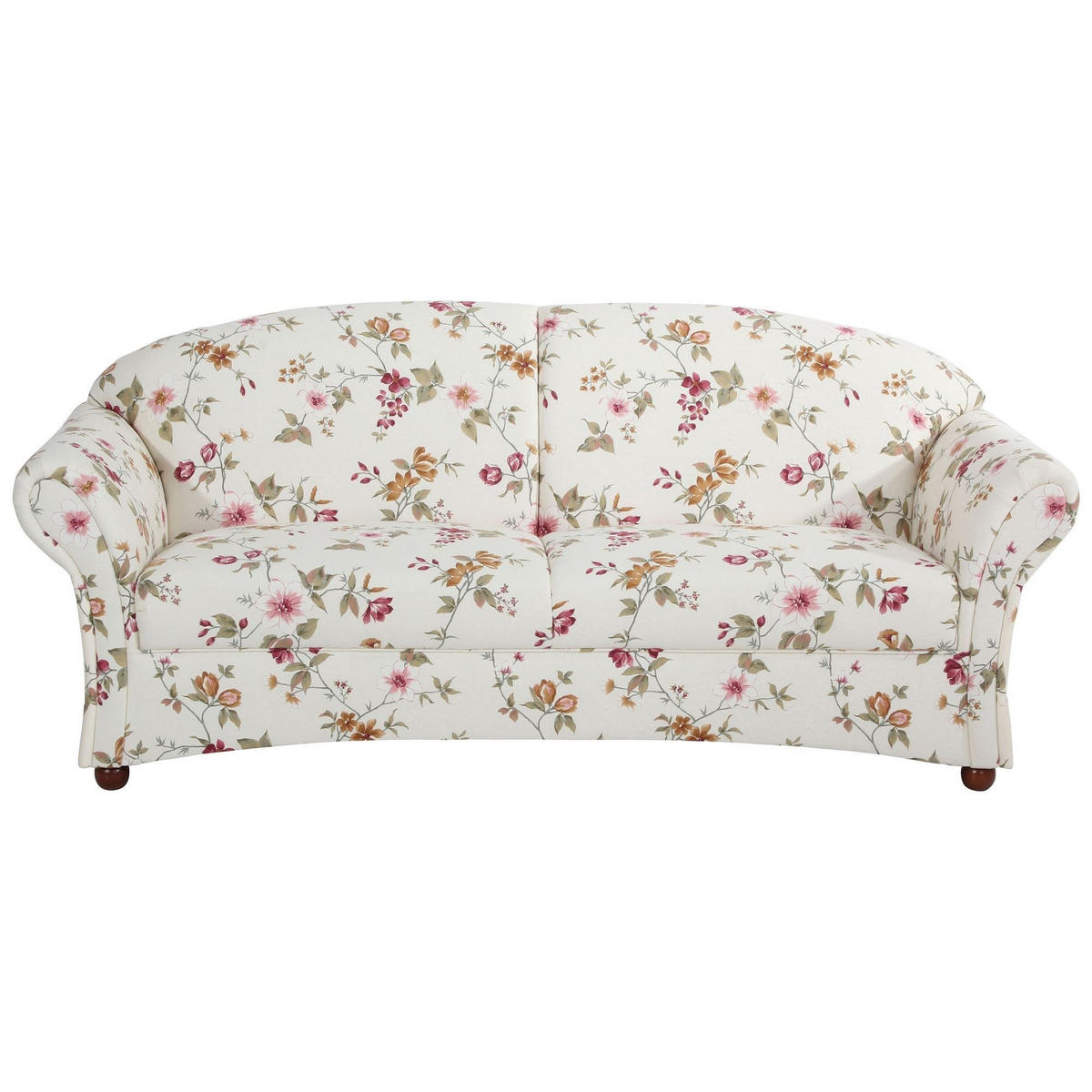 SOFA Landhaus 2,5-Sitzer Kama Bezug Flachgewebe Blumenmuster 2 - Rot/Weiß, Kunststoff (202/85/81cm) - 58aufmkessel