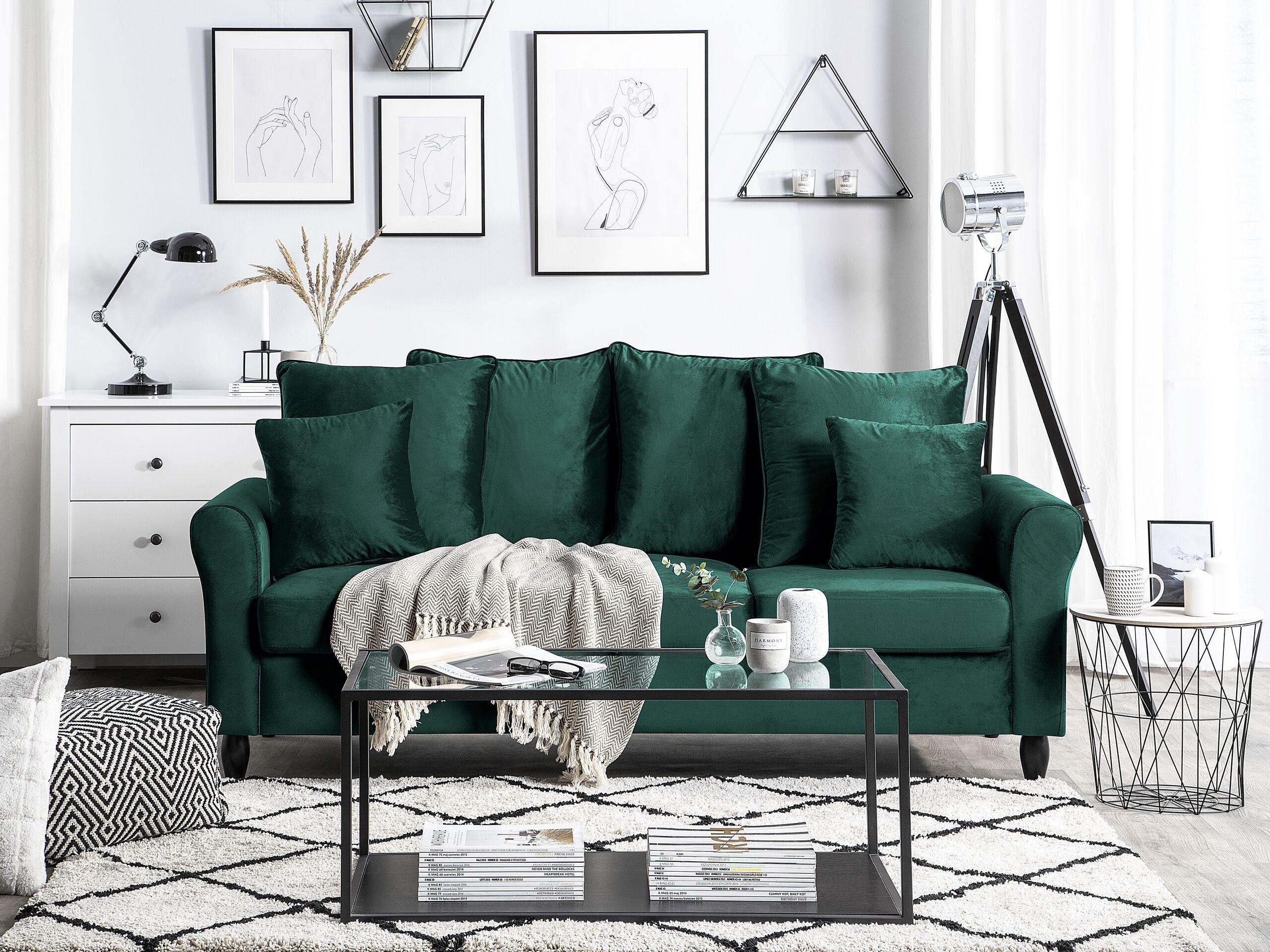 3-SITZER-SOFA Samtstoff Dunkelgrün Bornholm - Dunkelgrün, Textil (197/76/79cm) - Beliani