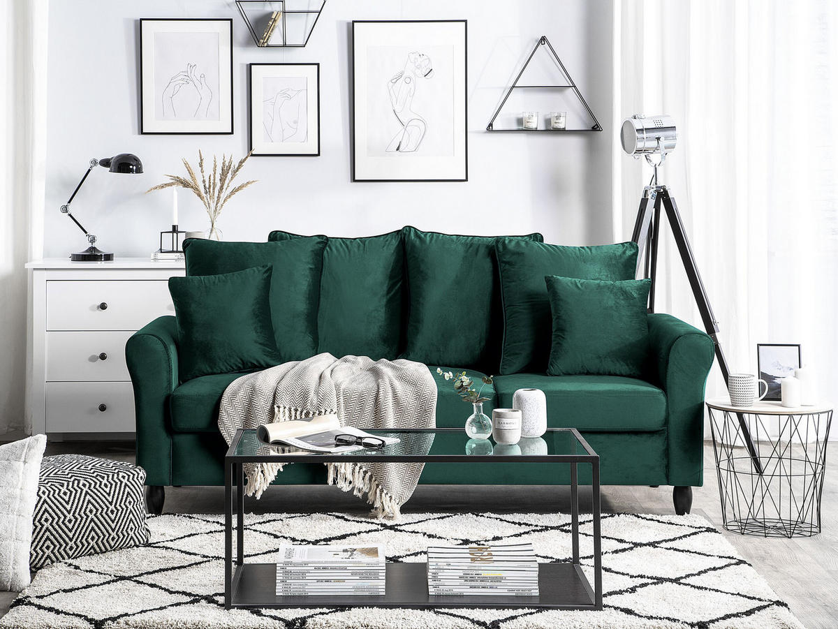 3-SITZER-SOFA Samtstoff Dunkelgrün Bornholm - Dunkelgrün, Textil (197/76/79cm) - Beliani