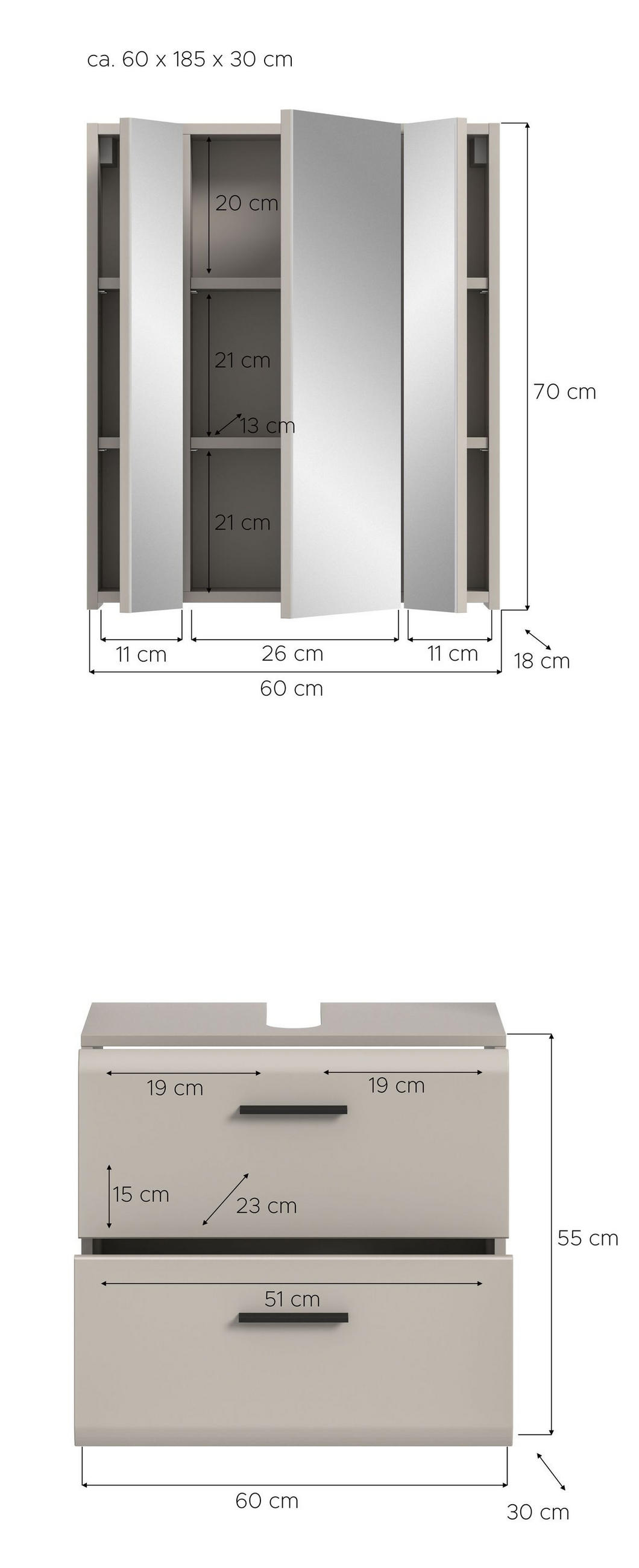 BAD-SET ICE 2-tlg. (B/H/T: ca. 60/185/30 cm) in Kaschmir/Kaschmir matt - Kaschmir, Holz (60/185/30cm)