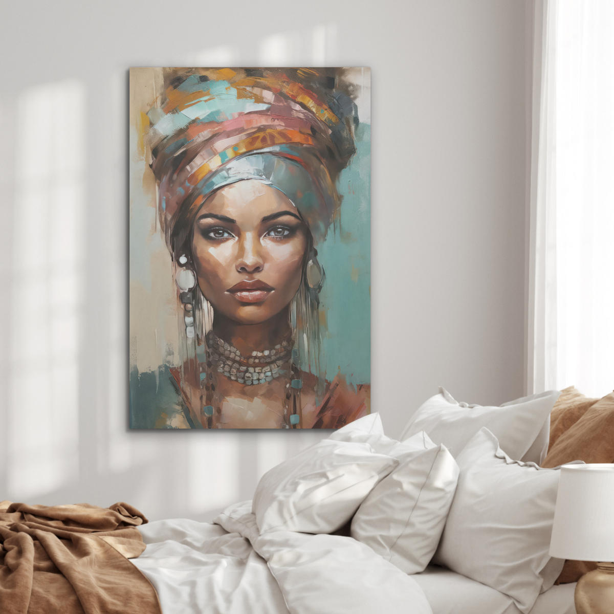 AKUSTIKBILD Frau - Kunst - Schmuck - Porträt Wanddeko 60x90 cm - Blaugrau, Kunststoff (60/90/0.9cm) - MuchoWow