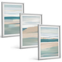 BILDER SET 3er Set - 40x60 cm Silberner Rahmen - Abstrakte blaue Landschaften - Silberfarben, Kunststoff (40/60cm) - TULUP