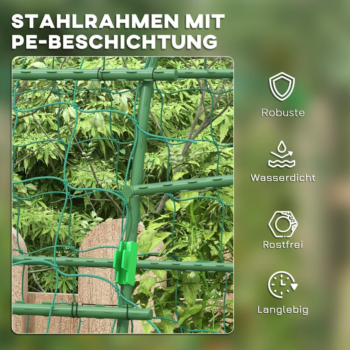 RANKHILFE für Kletterpflanzen, Verstellbares Spalier, für Garten, Balkon, Stahl, Grün - Grün, Kunststoff/Metall (144/206/167cm) - Outsunny