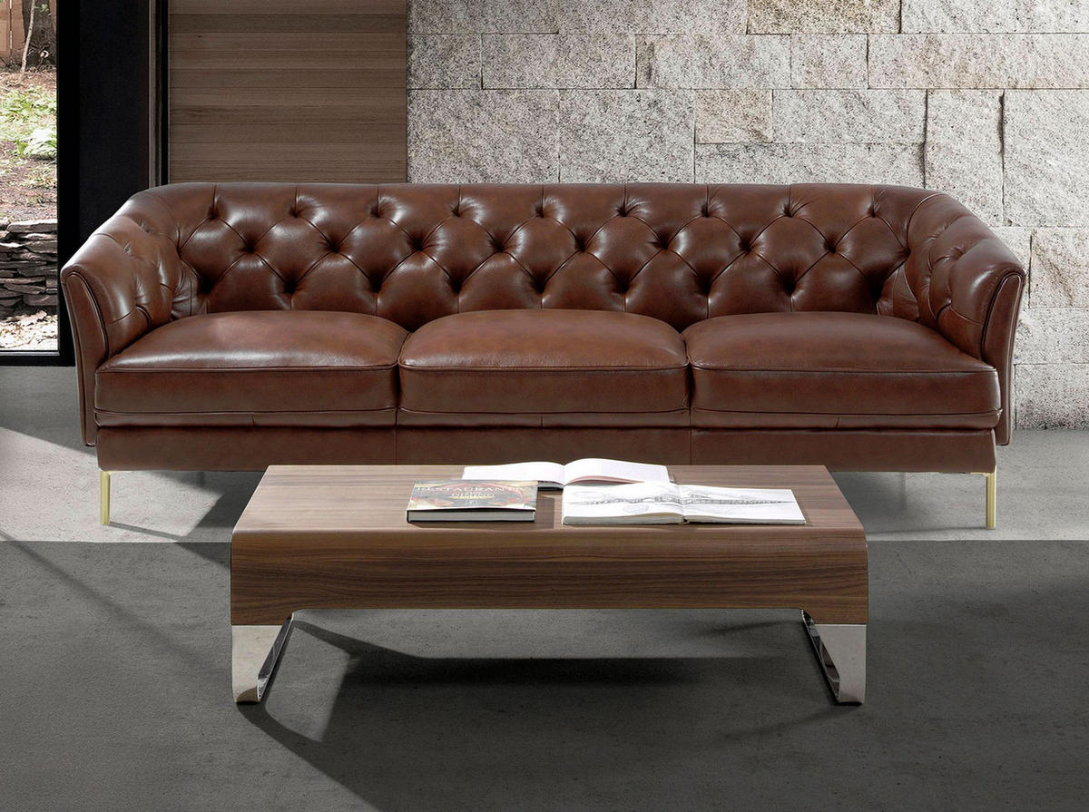 CHESTERFIELD-SOFA Chester 3-Sitzer Sofa in cognacbraunem Leder 233/94/75 cm - Goldfarben/Braun, Leder (233/75/94cm) - ANGEL CERDA