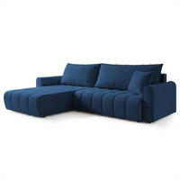 ECKSOFA FRIGA Blau Strukturstoff mit Schlaffunktion - Blau, Holz (283/185cm) - MASSENO