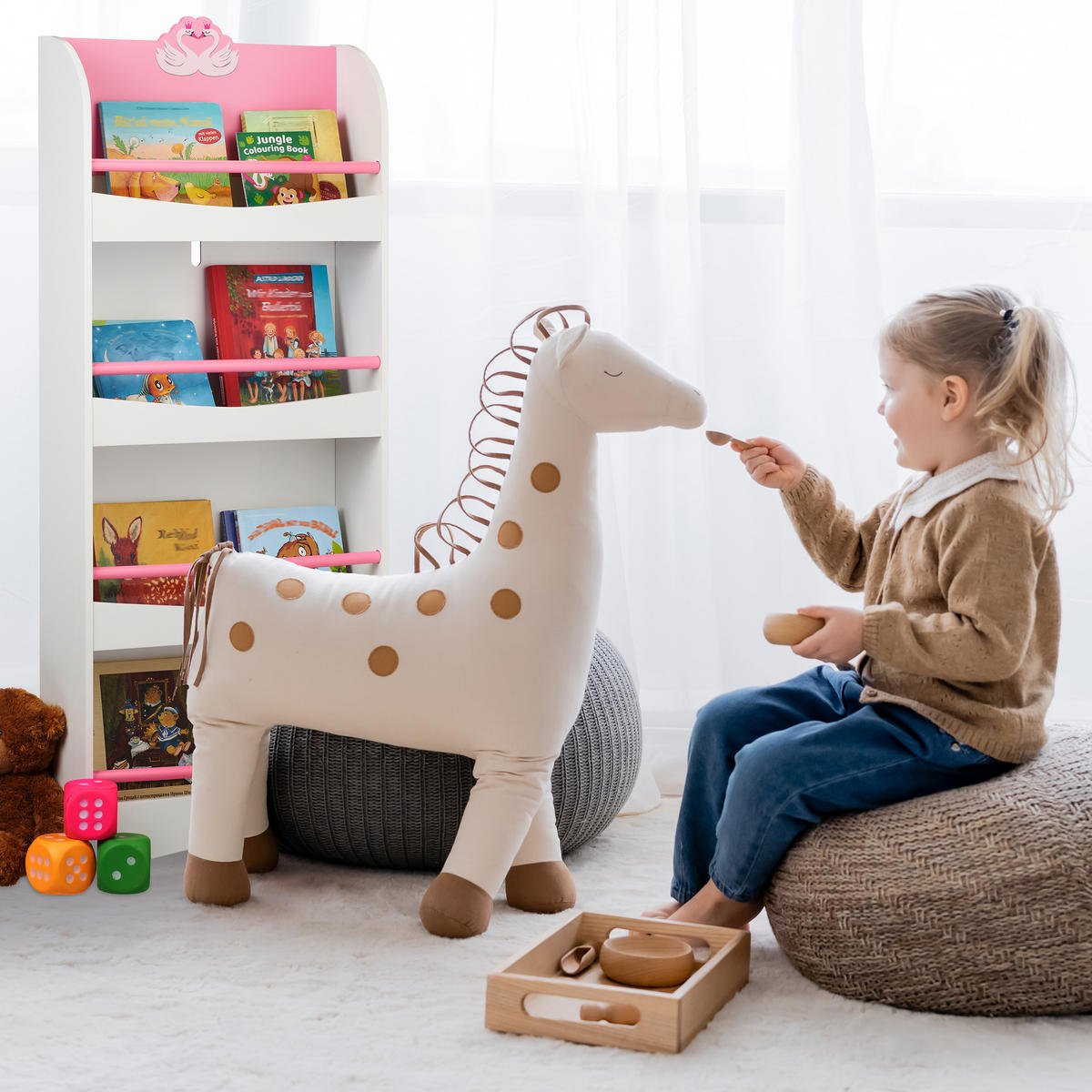 KINDERBÜCHERREGAL - Weiß, Holzwerkstoff (50.5/124/15cm) - Relaxdays