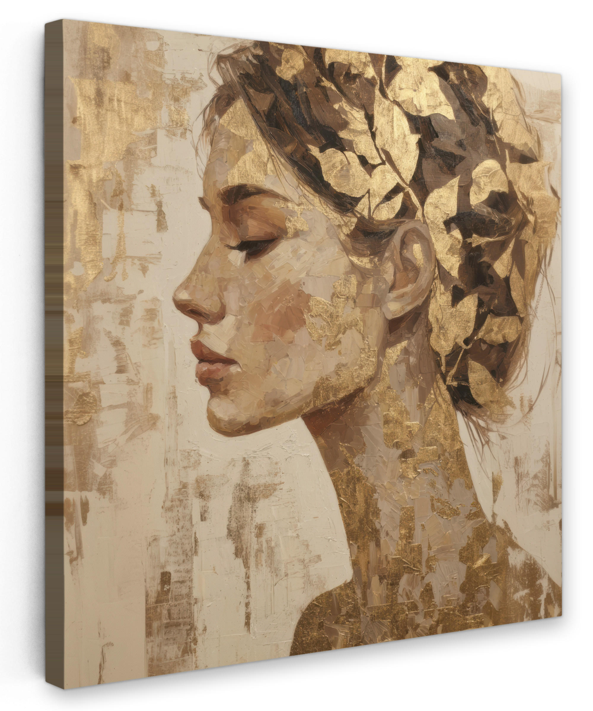 LEINWANDBILD Frau - Gold - Abstrakt - Textur Wandbild Wohnzimmer 50x50 cm - Goldfarben, Textil (50/50cm) - MuchoWow
