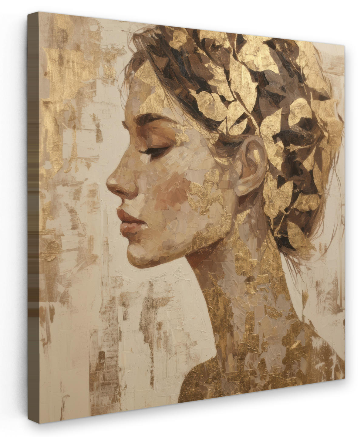 LEINWANDBILD Frau - Gold - Abstrakt - Textur Wandbild Wohnzimmer 50x50 cm - Goldfarben, Textil (50/50cm) - MuchoWow