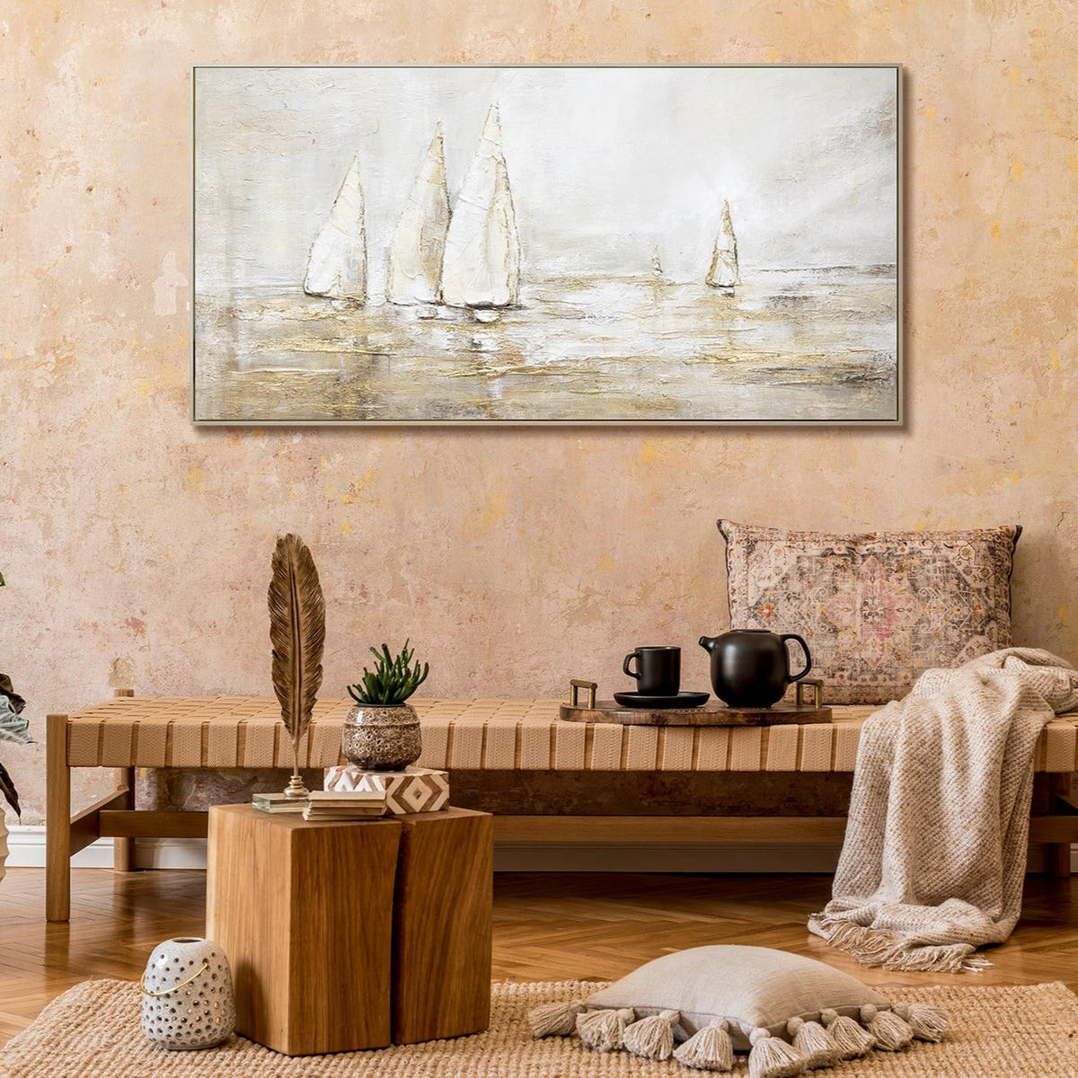 GEMÄLDE Sonnenblendung Schattenfugenrahmen Beige 100x50 cm - Beige, Holz (100/50cm) - YS-art gallery