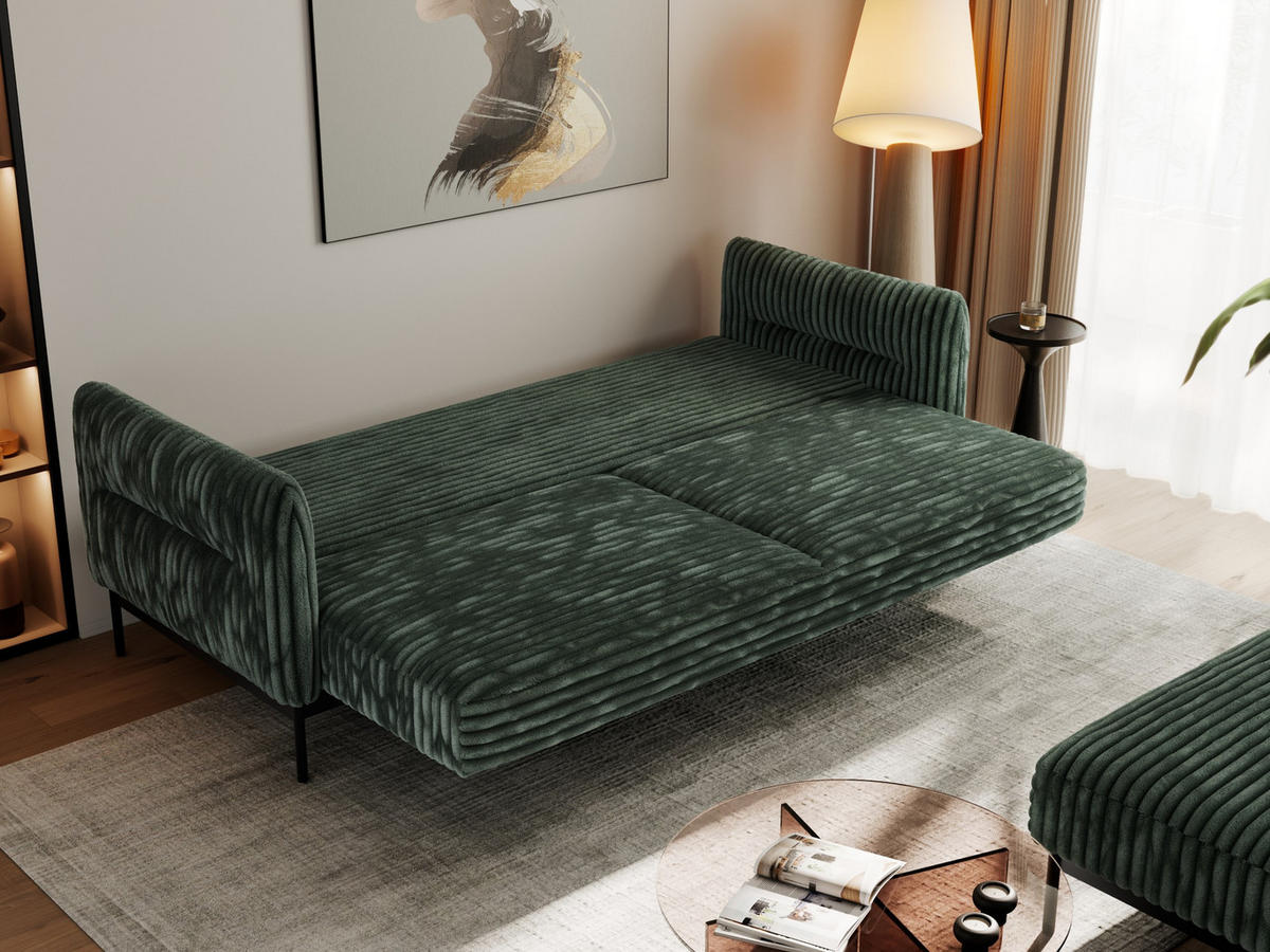 SCHLAFSOFA SALENTO Grün Cord - Schwarz/Grün, Textil/Metall (221/82/193cm) - MKS