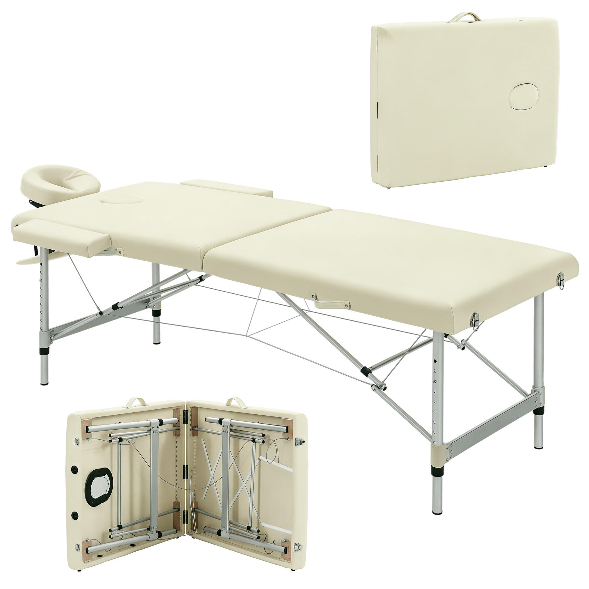 MASSAGELIEGE DE-18896 210x90 cm, höhenverstellbar, 225 kg Creme - Creme, Metall (90/84/210cm) - ComfortXL