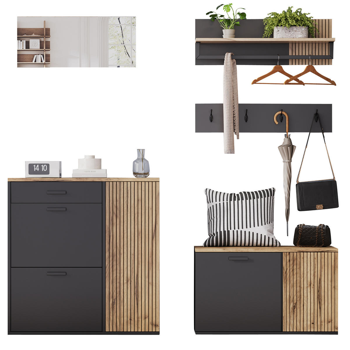 SCHUHSCHRANK aus Spanplatte 85x36x85cm in Natur mit Klapptüren - Naturfarben, Holzwerkstoff (85/85/36cm) - Modfu