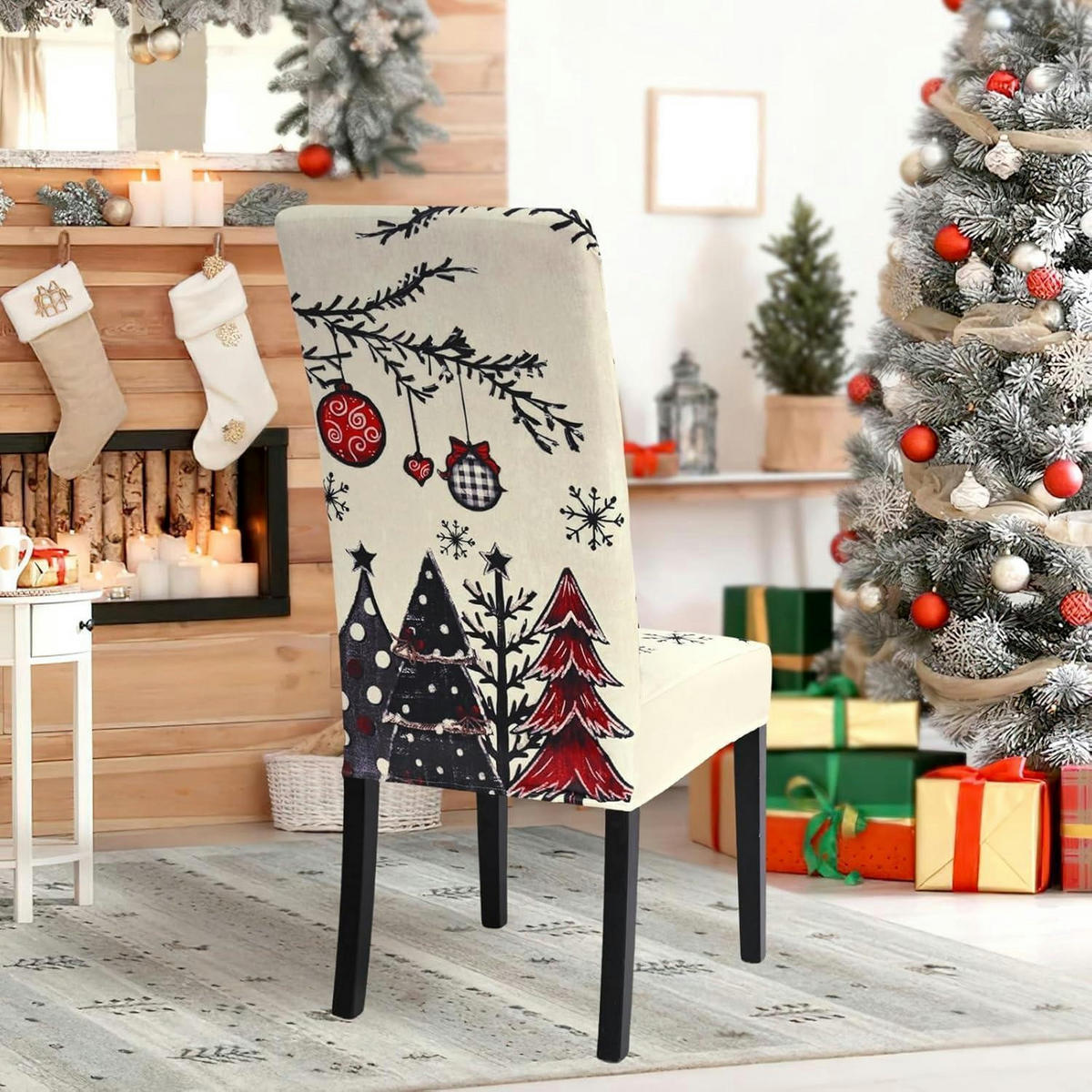 STUHLHUSSEN 6er Set Weihnachts-Design Weiß - Multicolor, Textil (40/42cm)