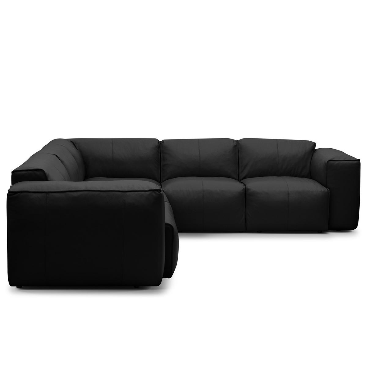 ECKSOFA mit Rundecke - Schwarz, Leder/Kunststoff (325/260cm) - home24
