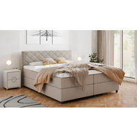 BOXBETT Diamaro 180x200 cm mit Bettkasten und Topper - Dunkelbeige - Beige, Holz (180/200cm) - Homesy