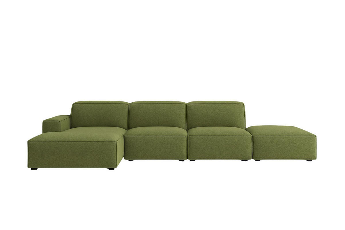 ECKSOFA Cursal L-Form, Stoff Artico, Moss + Hocker, Links - Grün, Holz (341/166cm) - Kaiser Möbel