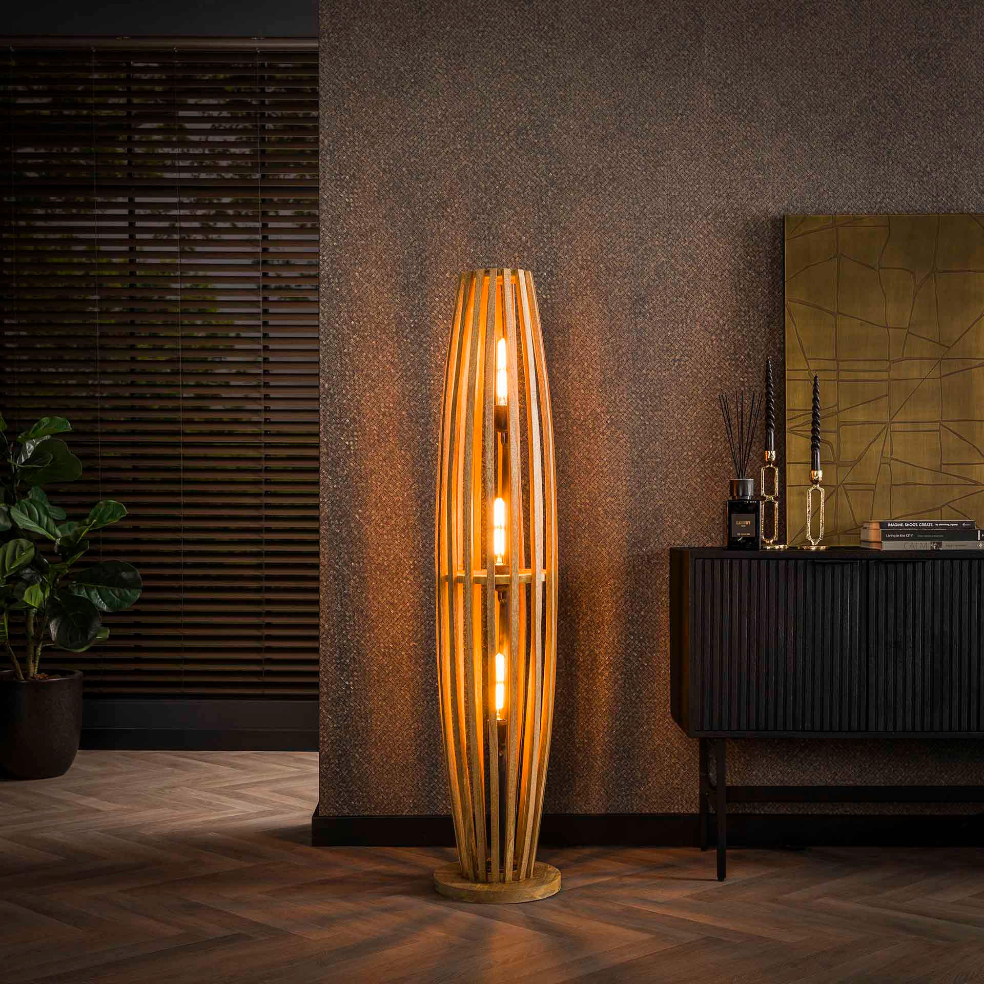 STEHLEUCHTE Orbit Braun 28/145/ 28 cm - Braun, Holz (28/145/28cm) - Hoyz Collection
