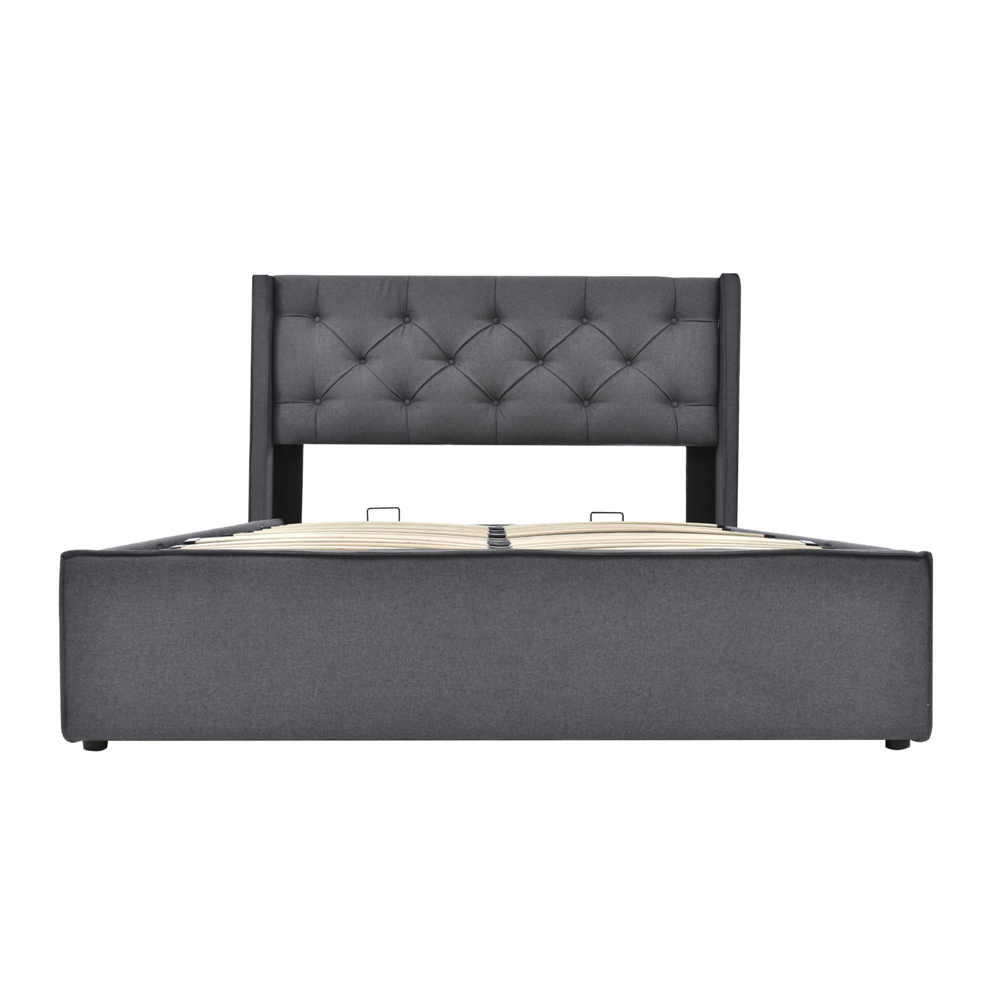 OKWISH ČALOUNĚNÁ postel 160/200 cm šedá z bavlny s hydraulickým úložným prostorem